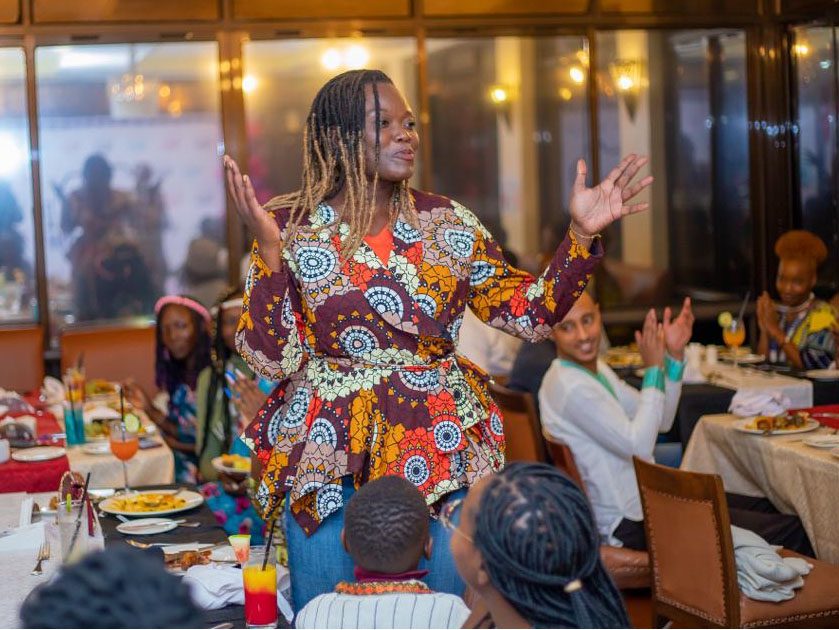 Ebby Weyime, advocate for the child-free movement, at a speaking engagement in Nairobi, Kenya
