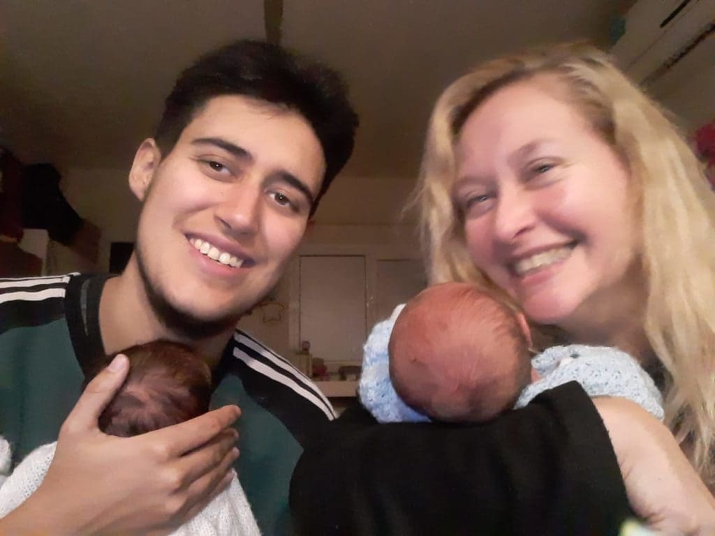 Ian and Patricia with their newborn children, Manuel and Yanay