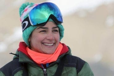 Iranian women's alpine ski coach Samira Zaghari poses on the slopes