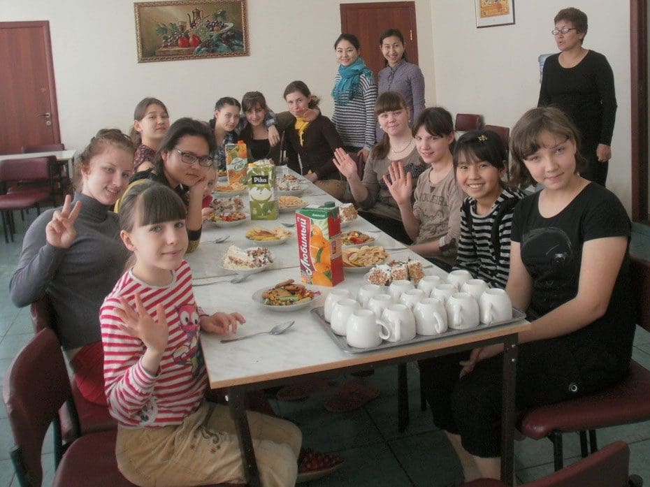 Orphans in Kazakhstan gather for snacks