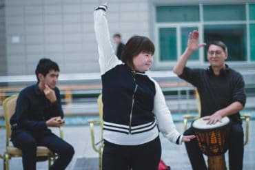 Students of the KIT Inclusive Theater in Nur-Sultan, Kazakhstan hold an open-air rehearsal