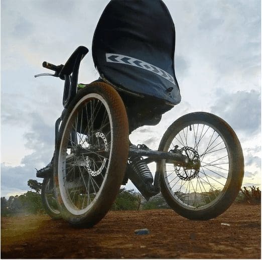 The electric wheelchair Lincoln Wamae designed for rough roads